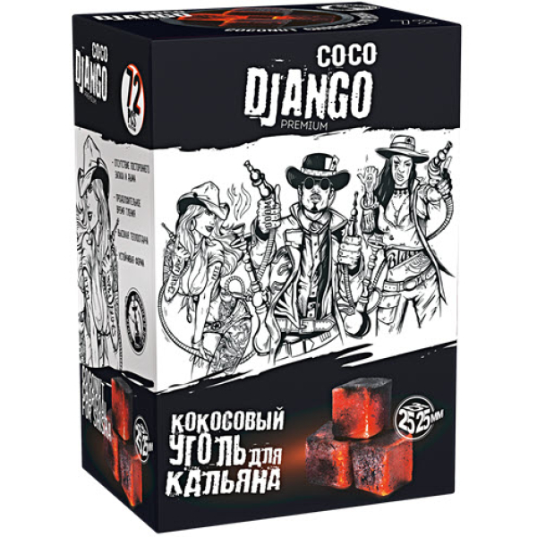 Уголь Coco Django 25мм для кальяна - 1кг (72 шт) в Петропавловске-Камчатском