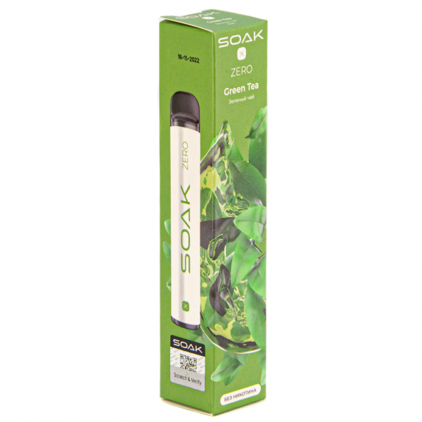 SOAK X ZERO Green tea 1500 затяжек (без никотина) в Петропавловске-Камчатском