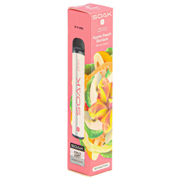 SOAK X ZERO Apple peach bonbon 1500 затяжек (без никотина) в Петропавловске-Камчатском
