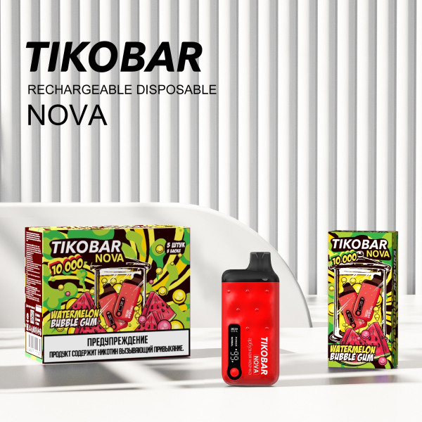 Электронка Tikobar Nova Арбузная Жвачка 10000 Затяжек в Петропавловске-Камчатском