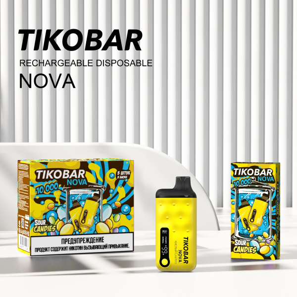 Электронка Tikobar Nova Кислые Конфеты 10000 Затяжек в Петропавловске-Камчатском