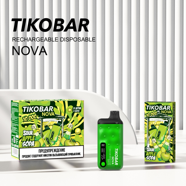 Электронка Tikobar Nova Кислая Яблочная Содовая 10000 Затяжек в Петропавловске-Камчатском