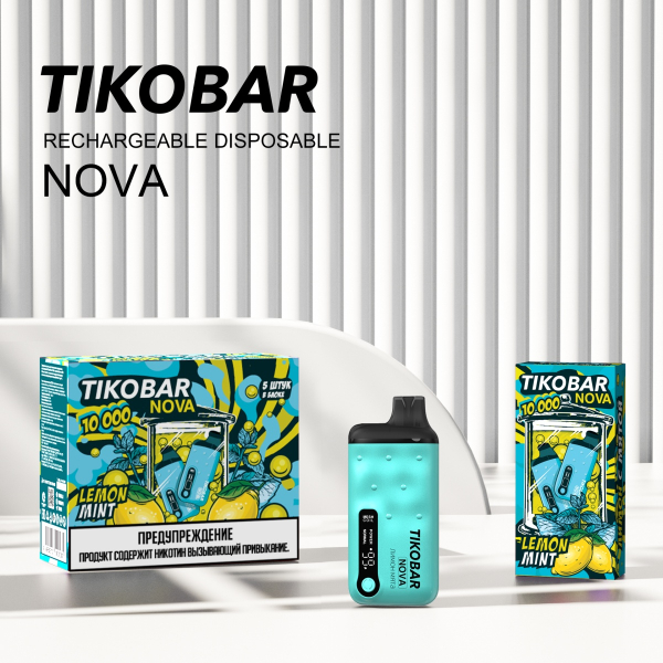 Электронка Tikobar Nova Лимон Мята 10000 Затяжек в Петропавловске-Камчатском